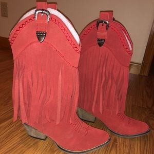 Very Volatile Red Fringe Boots